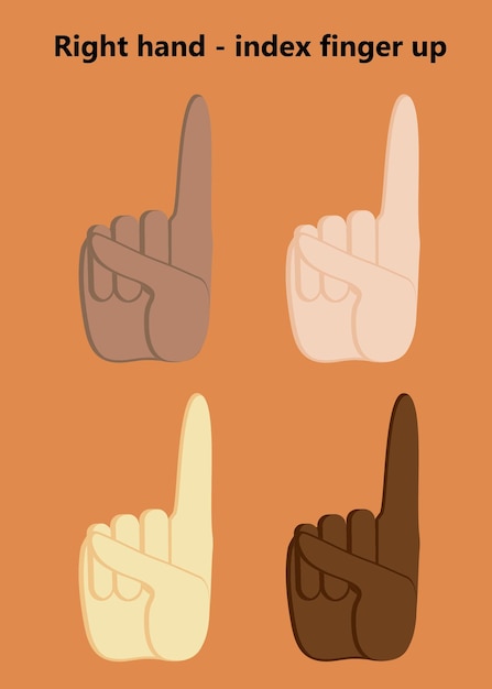 Значок жеста рукой одним пальцем. 4 цвета кожи правой руки.