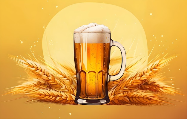 Vettore un bicchiere di birra con il grano