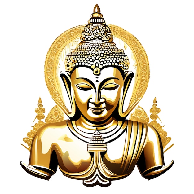 one golden thailand buddha logo in white background realistic photo vector illustration