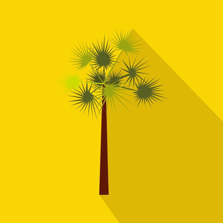 Vector one green palm tree icon in flat style on a yellow background