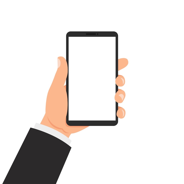 Vector one hand holds a smartphone and the other touches the screen human using mobile phone vector illustration flat cartoon design concept