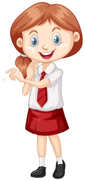 One happy girl in school uniform