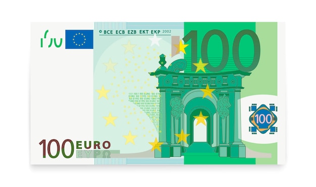 Cento banconote in euro su sfondo bianco.