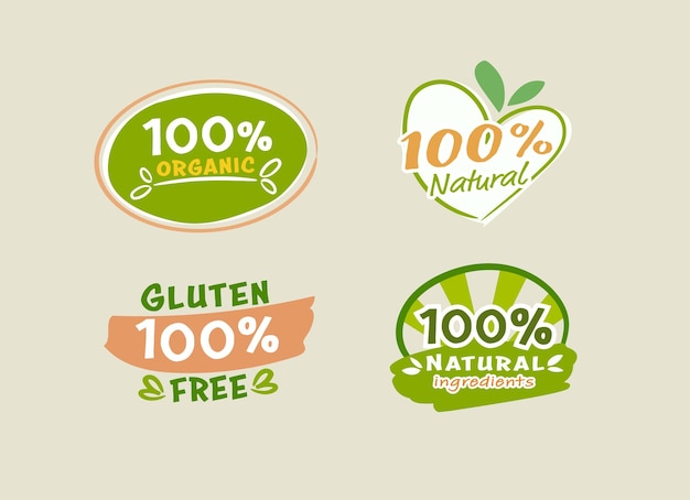 Vettore etichette naturali al cento per cento collezione di logo per alimenti biologici