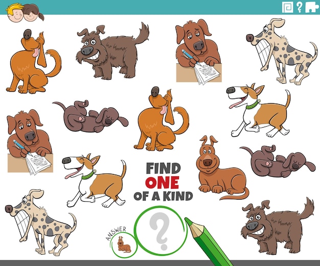 One of a kind activity with funny cartoon dogs