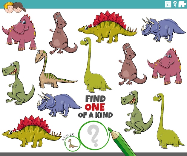 One of a kind educational game with dinosaurs prehistoric animal characters
