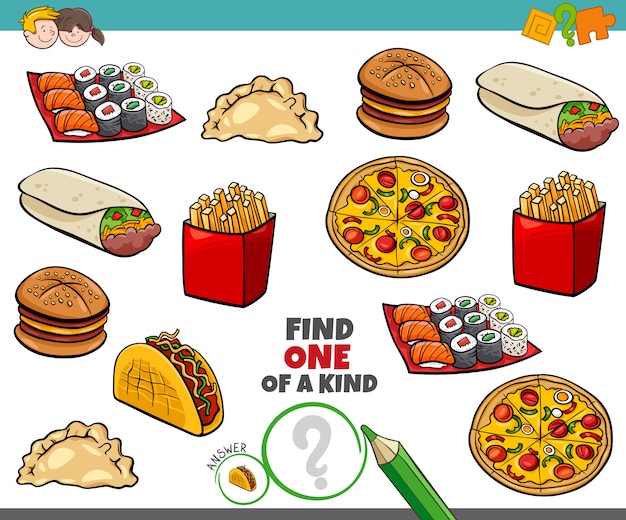 Vector one of a kind game for kids with food objetcs