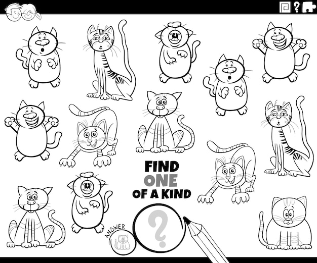 One of a kind game with cartoon cats coloring page