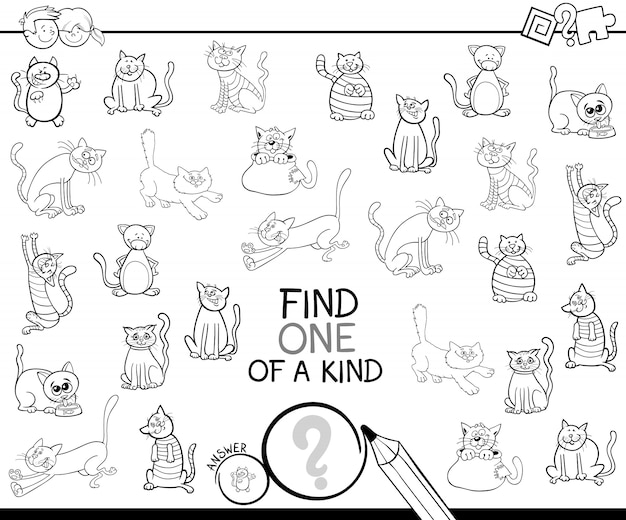 one of a kind game with cats coloring book