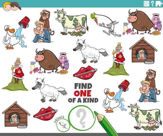 one of a kind task for children with cartoon sayings