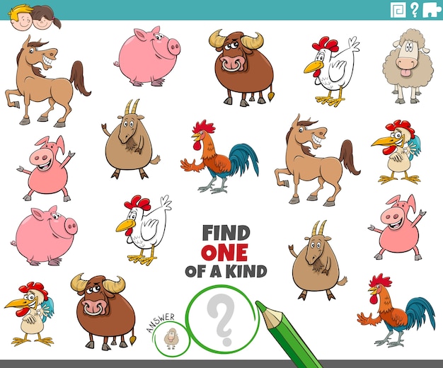 one of a kind task for children with farm animals