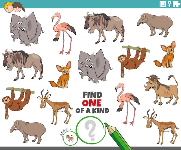 One of a kind task for children with wild animals