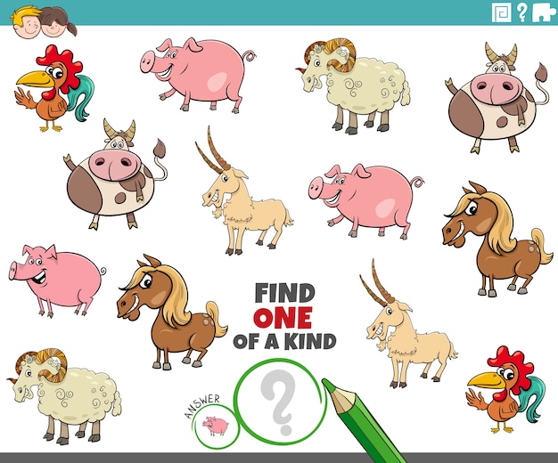 One of a kind task for kids with farm animals