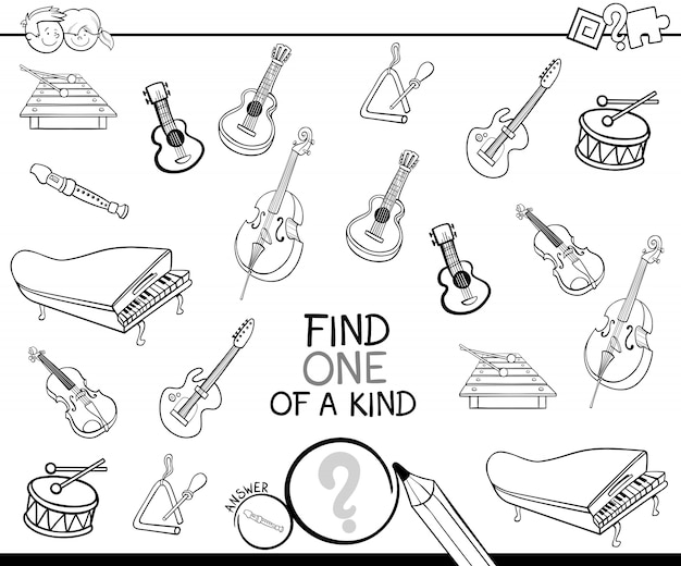 One of a kind with musical instruments color book