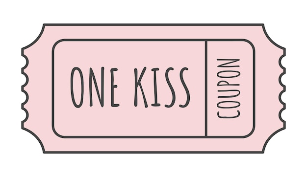 one kiss coupon, romantic ticket, valentine's day design element, vector illustration