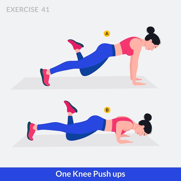 One Knee Push-ups oefening Vrouw workout fitness aerobic en oefeningen