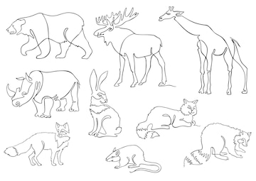 Premium Vector | One line animals set logos animal continuous line ...