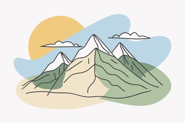 アドベンチャーの一線芸術 山の絵 抽象的な最小限の連続線の壁の装飾