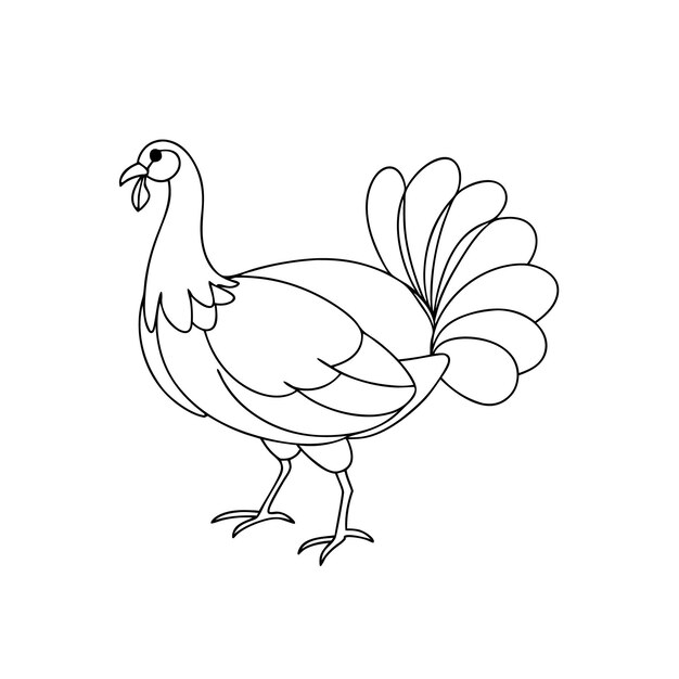 Vector one line art for coloring page of turkey bird