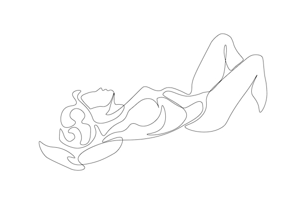 白い背景に分離された女性の体を描く 1 つの線画手描きのエロティックなデザイン