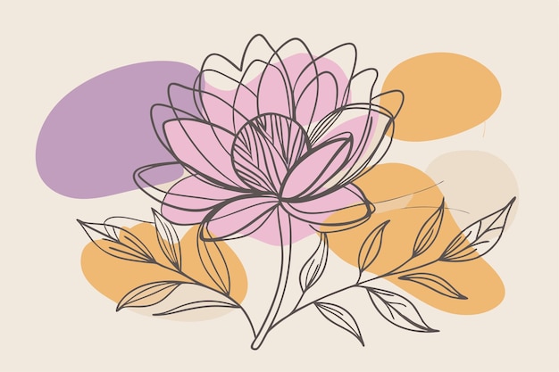 花の絵の1行アート 抽象的な最小限の連続的なラインアート 壁の装飾