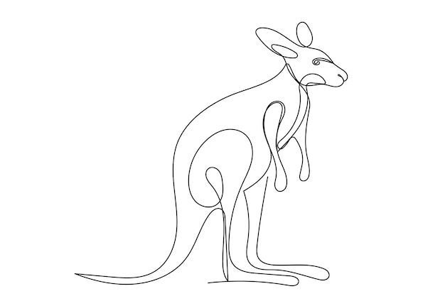 Vector one line art kangaroo animal logo doodle sketch curve black contour silhouette icon illustration