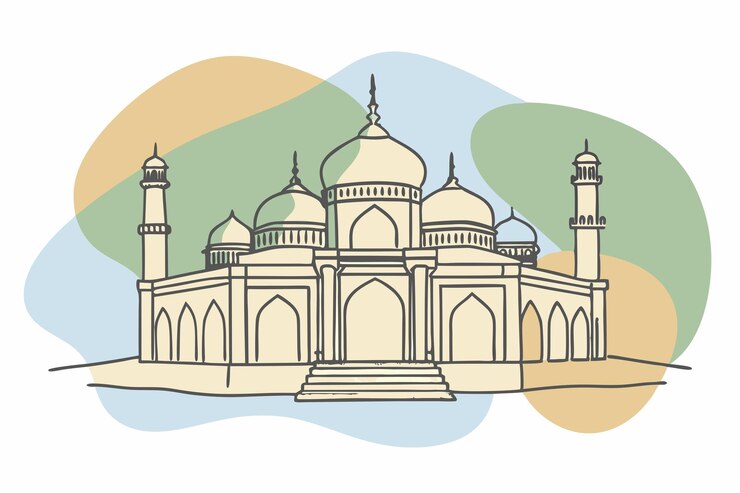 Vector one line art of mosque drawing abstract continuous line art