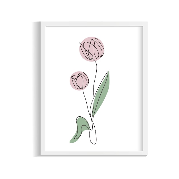 한 라인 아트 핑크 튤립 꽃