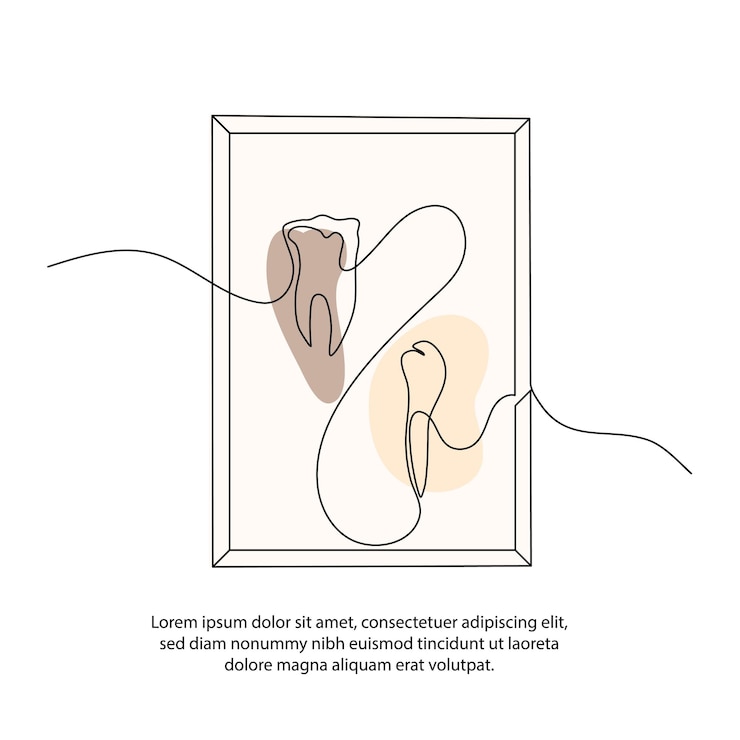Vector one line artificial dental poster drawing with frame abstract minimal continuous line wall decor