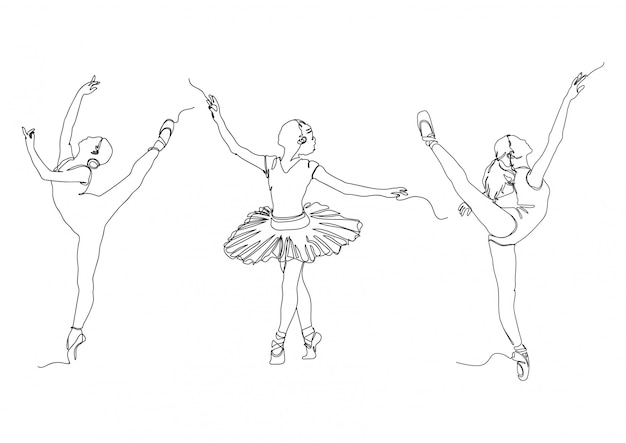 Una linea vettore stabilito dell'illustrazione delle azione del logos di posa della ballerina