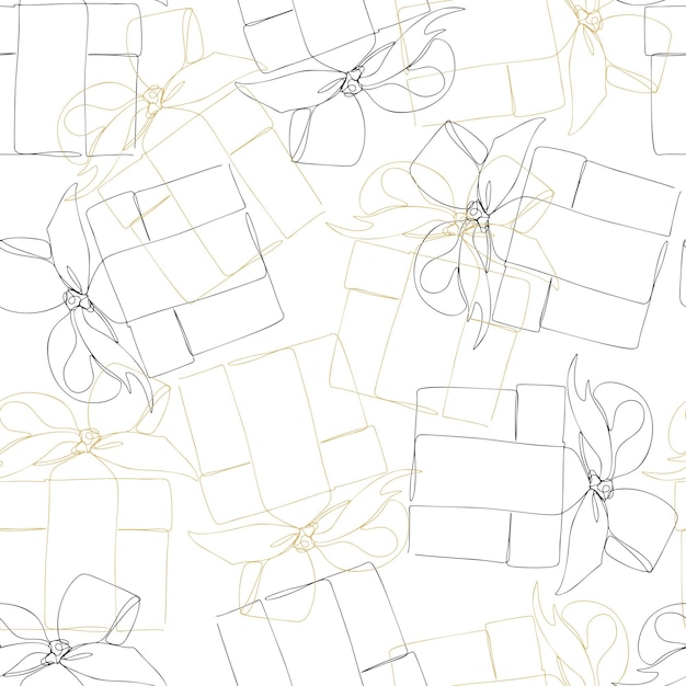 Черные и золотые подарочные коробки одной линии Непрерывный рисунок линии