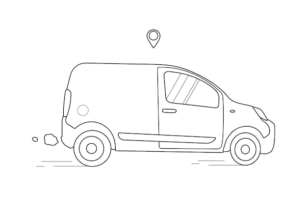 One line car. Outline. One line minibus. Vector illustration