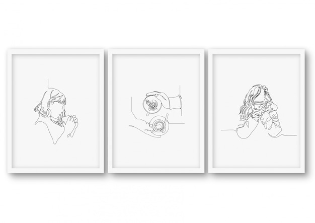 One line coffee illustration set