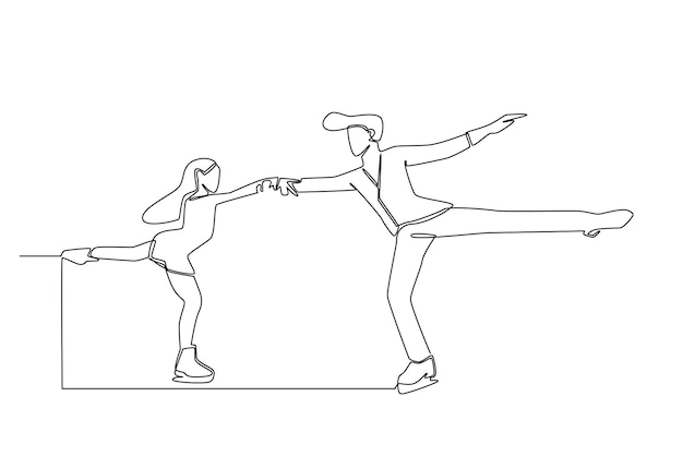 one line concept for ice skating illustration. Simple line of ice skating sport activity