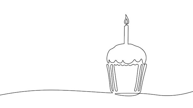 One line continuous birthday cupcake with candle symbol concept silhouette of dessert cafe restauran