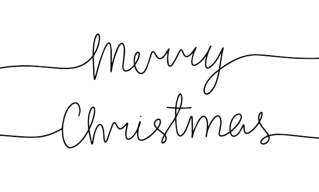 One line continuous black word Merry Christmas Minimalist Merry Christmas concept Vector illustrat