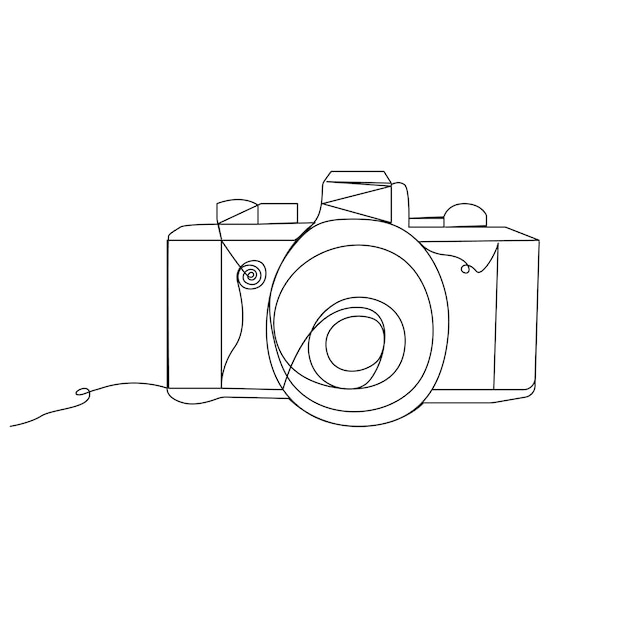 One line continuous camera outline vector art drawing