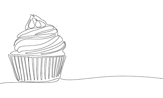 One line continuous cupcake Hand drawn line art muffin vector illustration