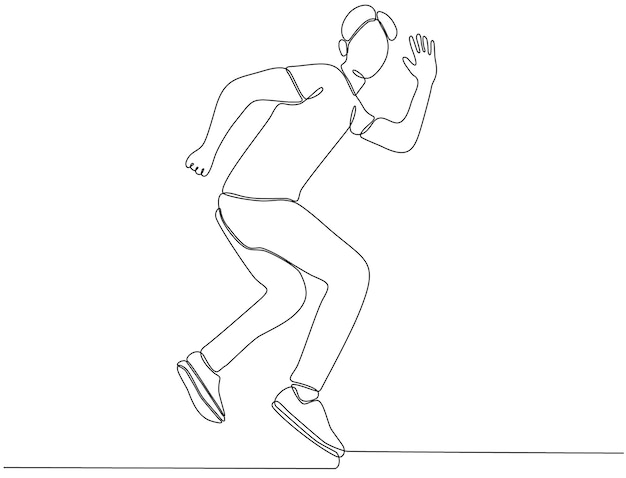 One line continuous drawing of a young male worker waving his hand premium vector