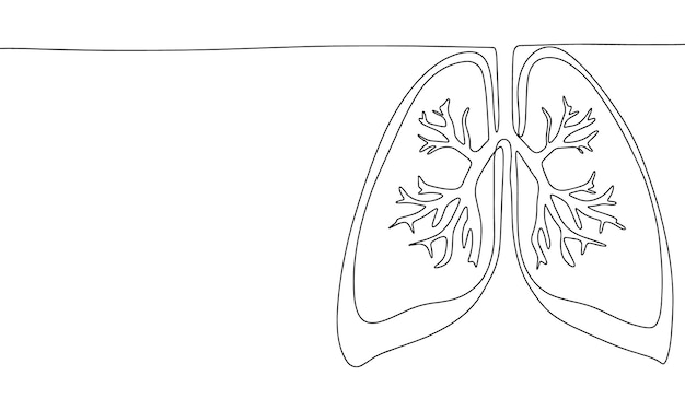 1 つのラインの連続肺ライン アート健康バナー コンセプト手描きのアウトライン ベクトル図