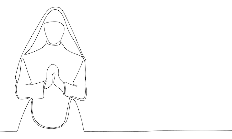 Вектор одна линия непрерывной монахини линия искусства монахини изолирована на белом фоне ручное рисование векторного искусства