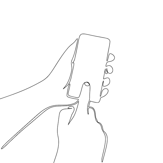 Одна линия непрерывный телефон в руках Концепция минимального технологического баннера Line art силуэт наброски