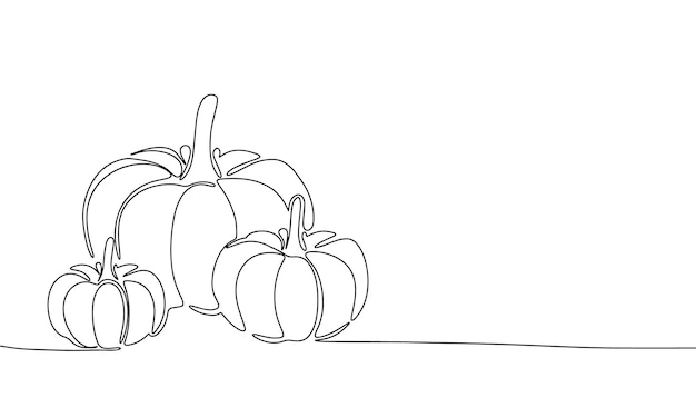 One line continuous pumpkins Harvest Festival concept banner in line art hand drawing style