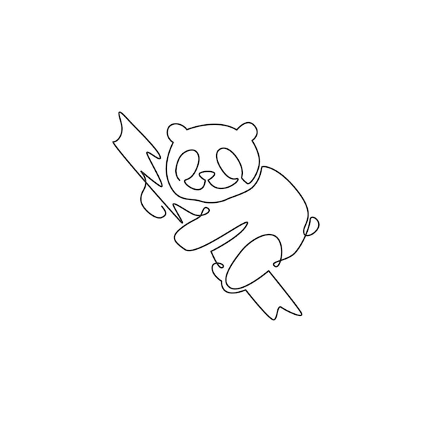 One line draw of adorable panda sleeping at tree branch for company logo business icon from animal