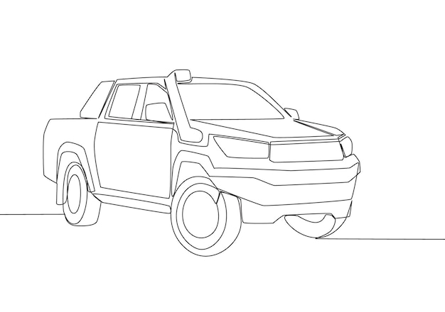 4x4 휠 드라이브 거친 픽업 트럭 자동차 스포티 차량 운송 개념의 한 선 그리기