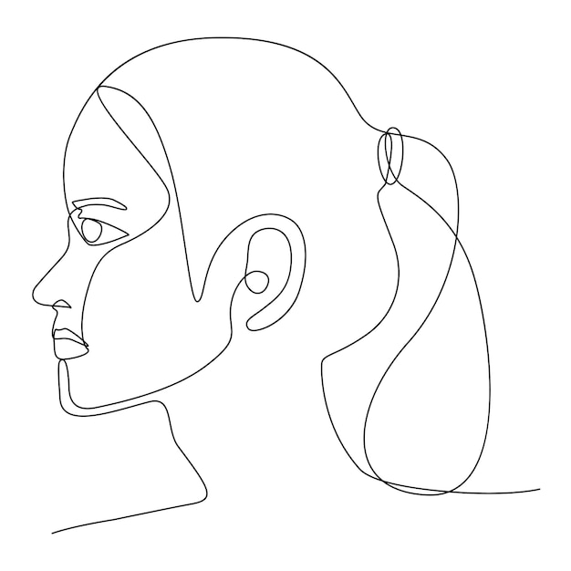 One line drawing of Asian woman face side view .People woman art of drawing line.