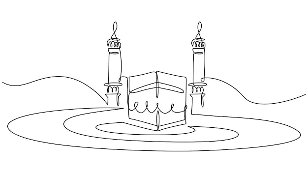 One line drawing of big kaaba isolated on white background Continuous single line minimalism