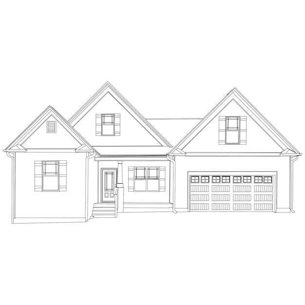 one line drawing building and outline vector on white background