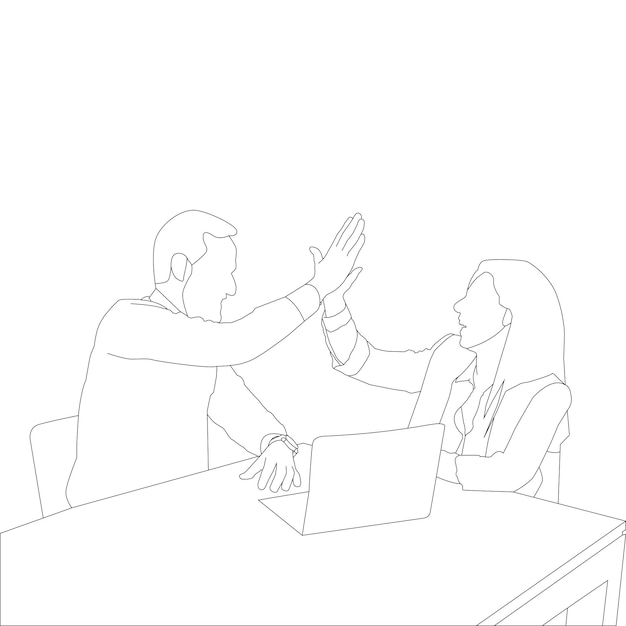 one line drawing business team work
