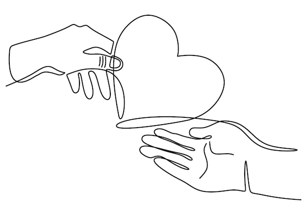 One line drawing of children giving love heart shaped